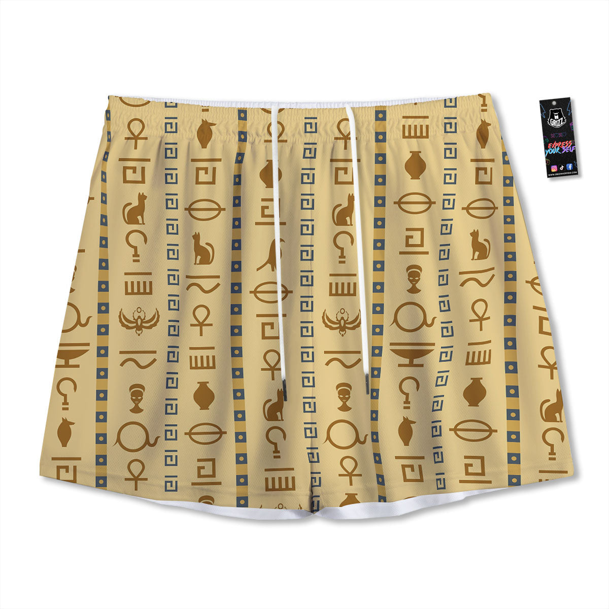 Hieroglyphs Egyptian Print Mesh Shorts