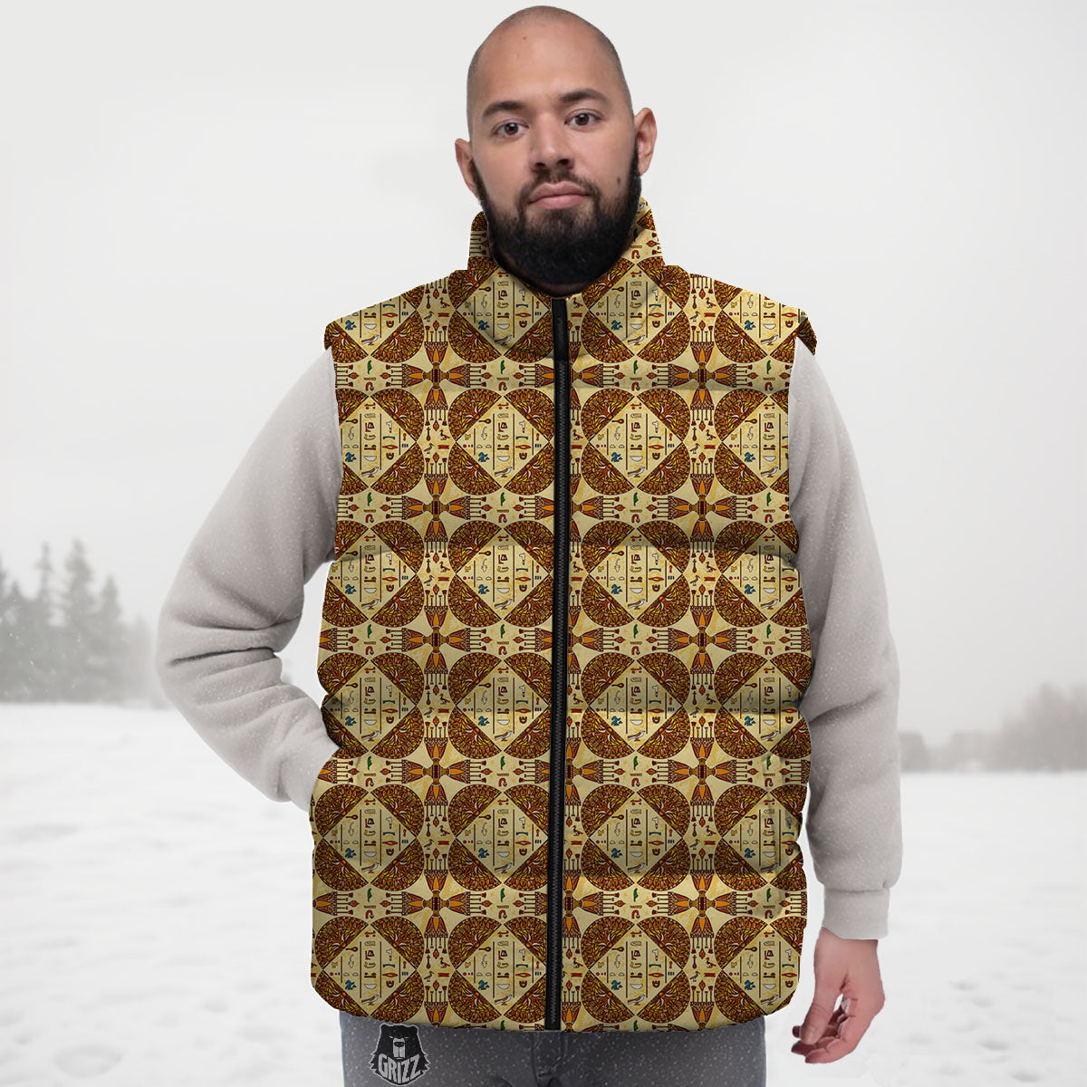 Hieroglyphs Egyptian Print Pattern Down Vest