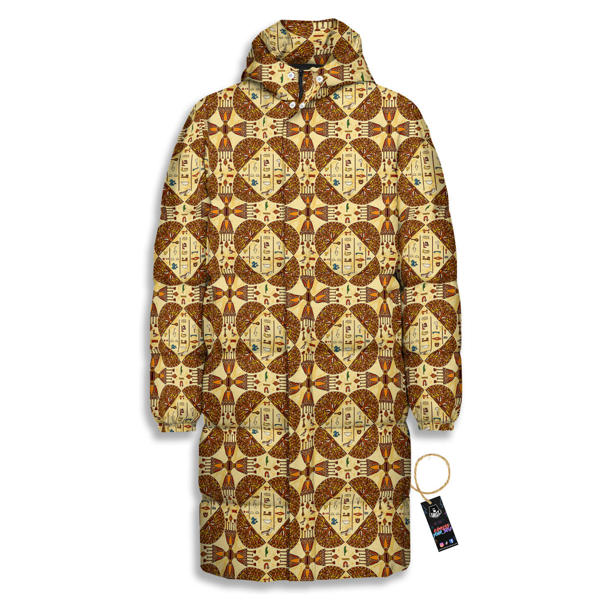 Hieroglyphs Egyptian Print Pattern Long Down Jacket-grizzshop