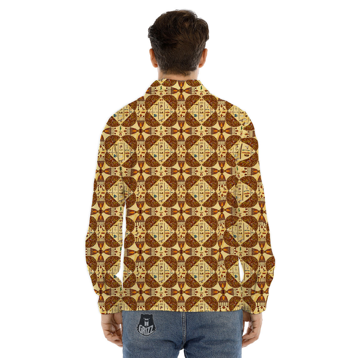 Hieroglyphs Egyptian Print Pattern Men's Dress Shirts-grizzshop