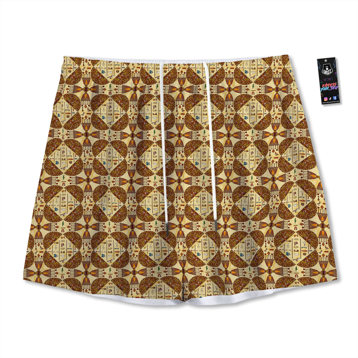 Hieroglyphs Egyptian Print Pattern Mesh Shorts