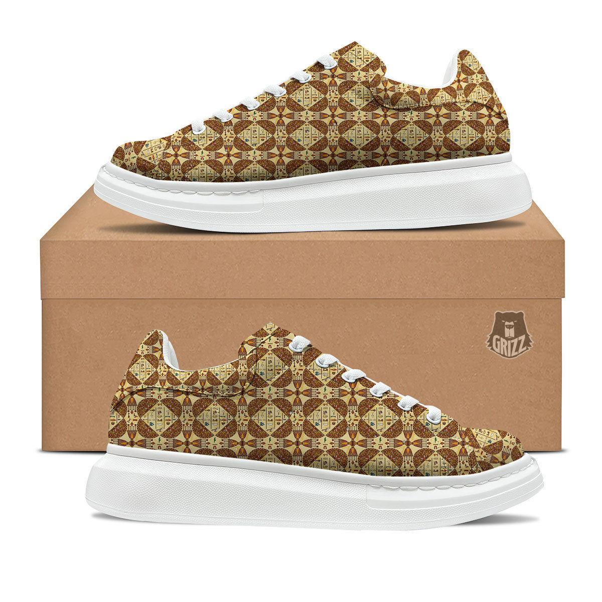 Hieroglyphs Egyptian Print Pattern Platform Shoes-grizzshop