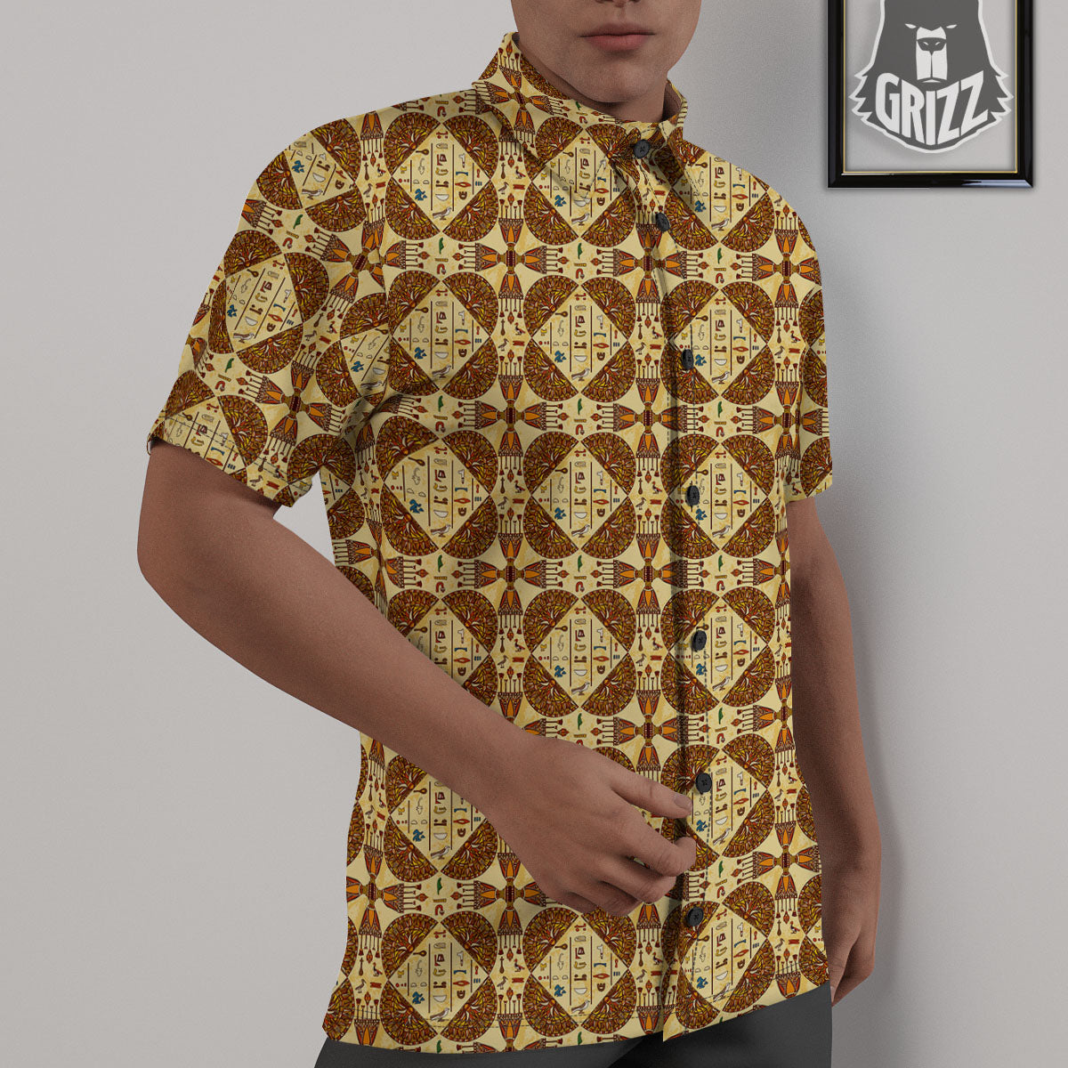 Hieroglyphs Egyptian Print Pattern Untucked Shirts-grizzshop