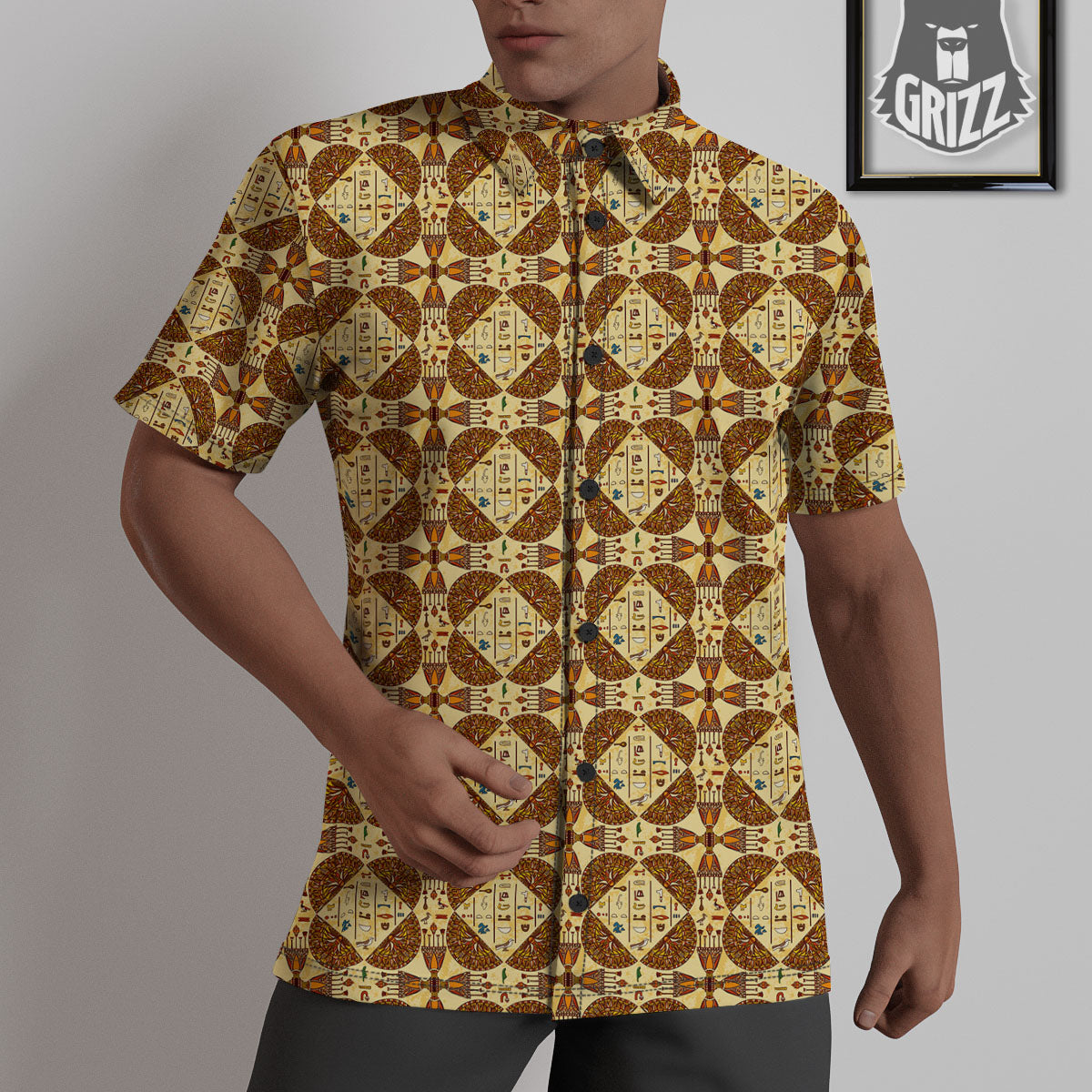 Hieroglyphs Egyptian Print Pattern Untucked Shirts-grizzshop