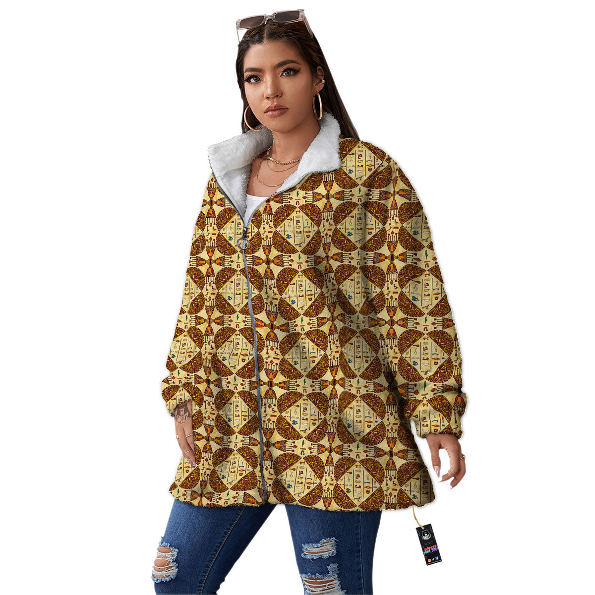 Hieroglyphs Egyptian Print Pattern Women's Sherpa Jacket-grizzshop