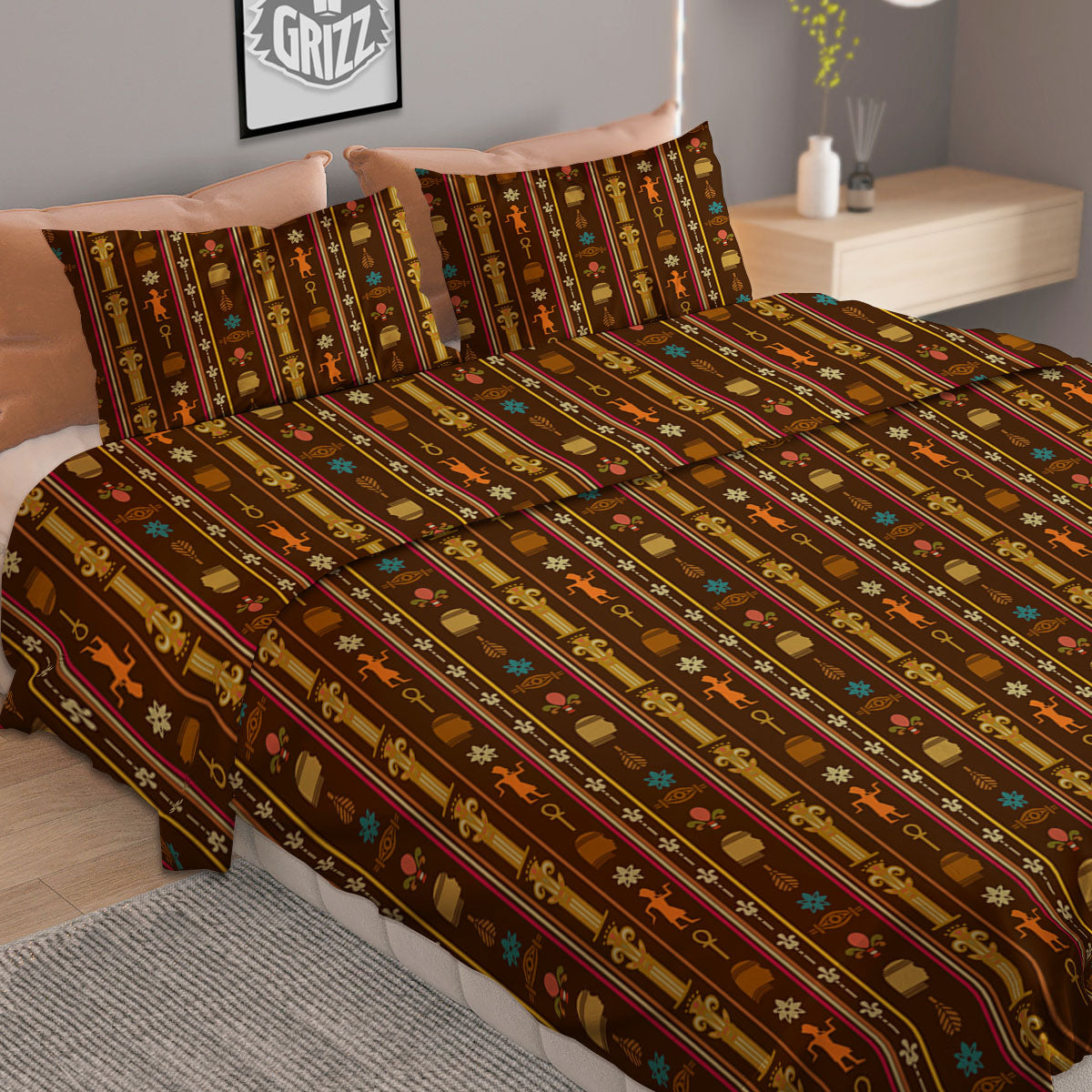 Hieroglyphs Symbol Egyptian Print Duvet Cover Bedding Set