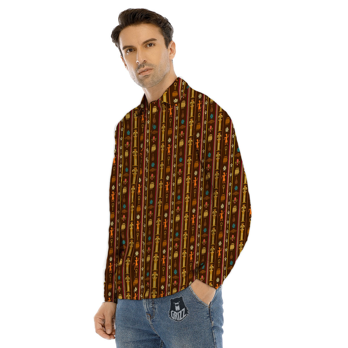 Hieroglyphs Symbol Egyptian Print Men's Dress Shirts-grizzshop