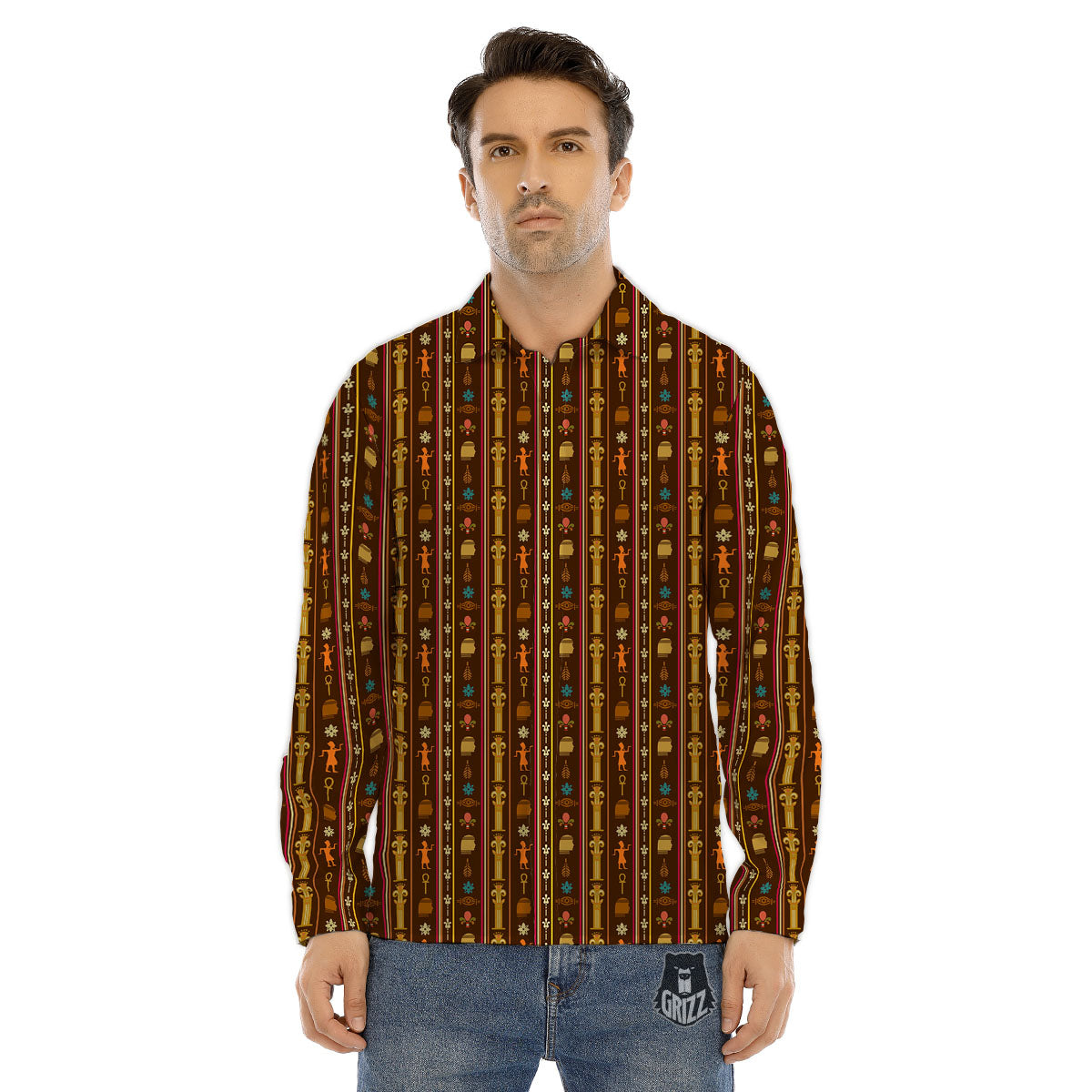 Hieroglyphs Symbol Egyptian Print Men's Dress Shirts-grizzshop