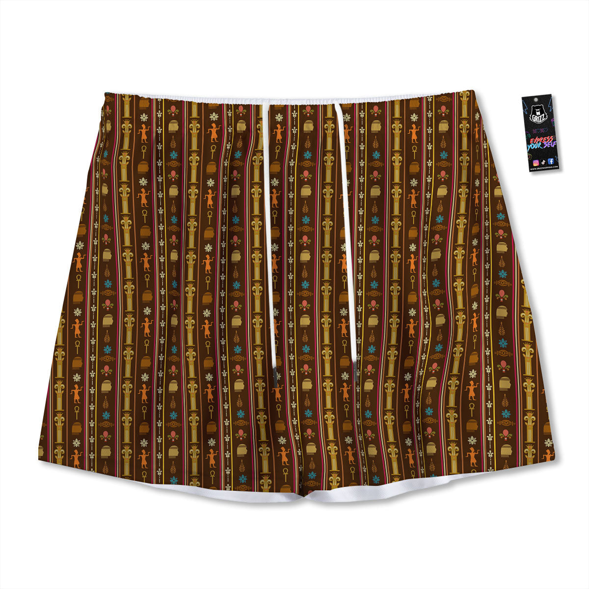 Hieroglyphs Symbol Egyptian Print Mesh Shorts