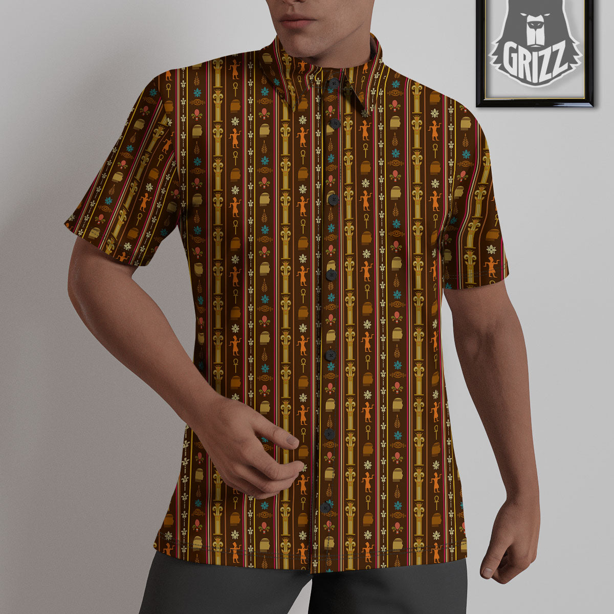 Hieroglyphs Symbol Egyptian Print Untucked Shirts-grizzshop