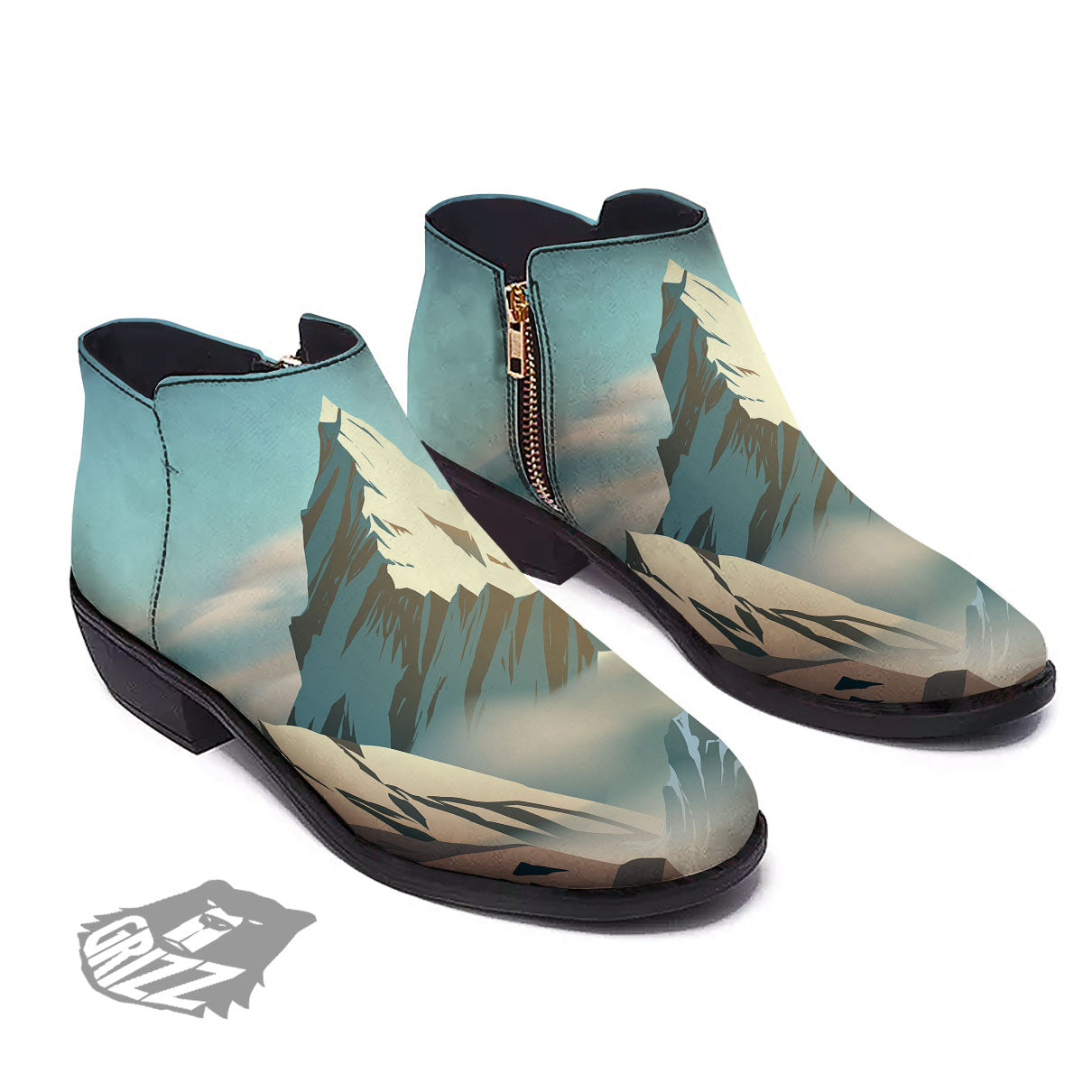 High Mountain Print Ankle Boots-grizzshop