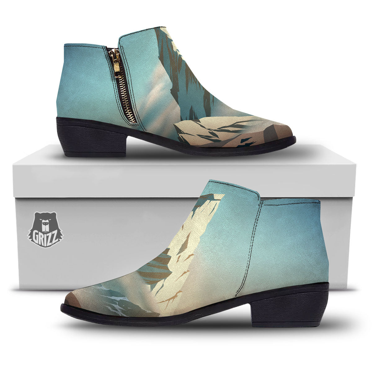 High Mountain Print Ankle Boots-grizzshop