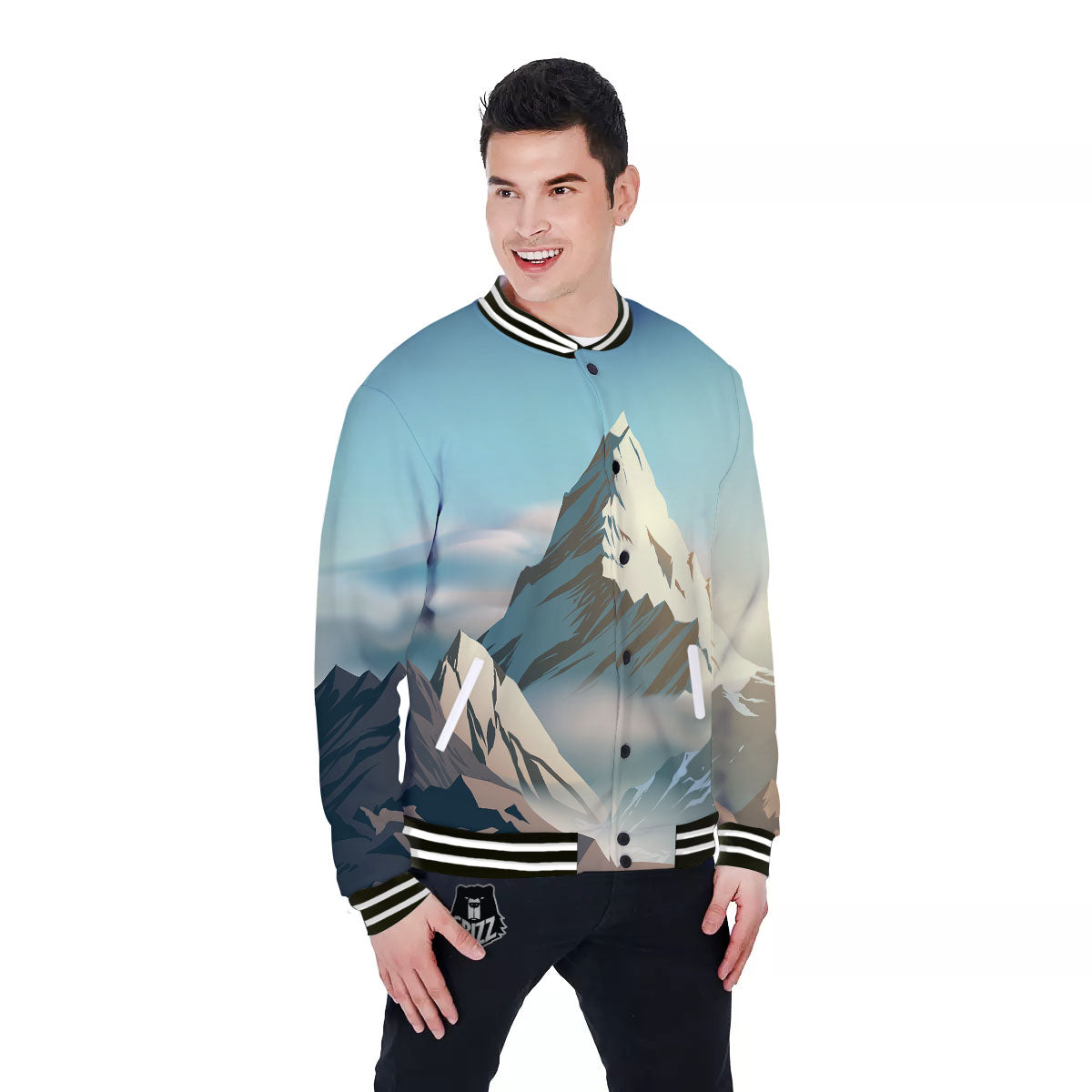 High Mountain Print Baseball Jacket-grizzshop