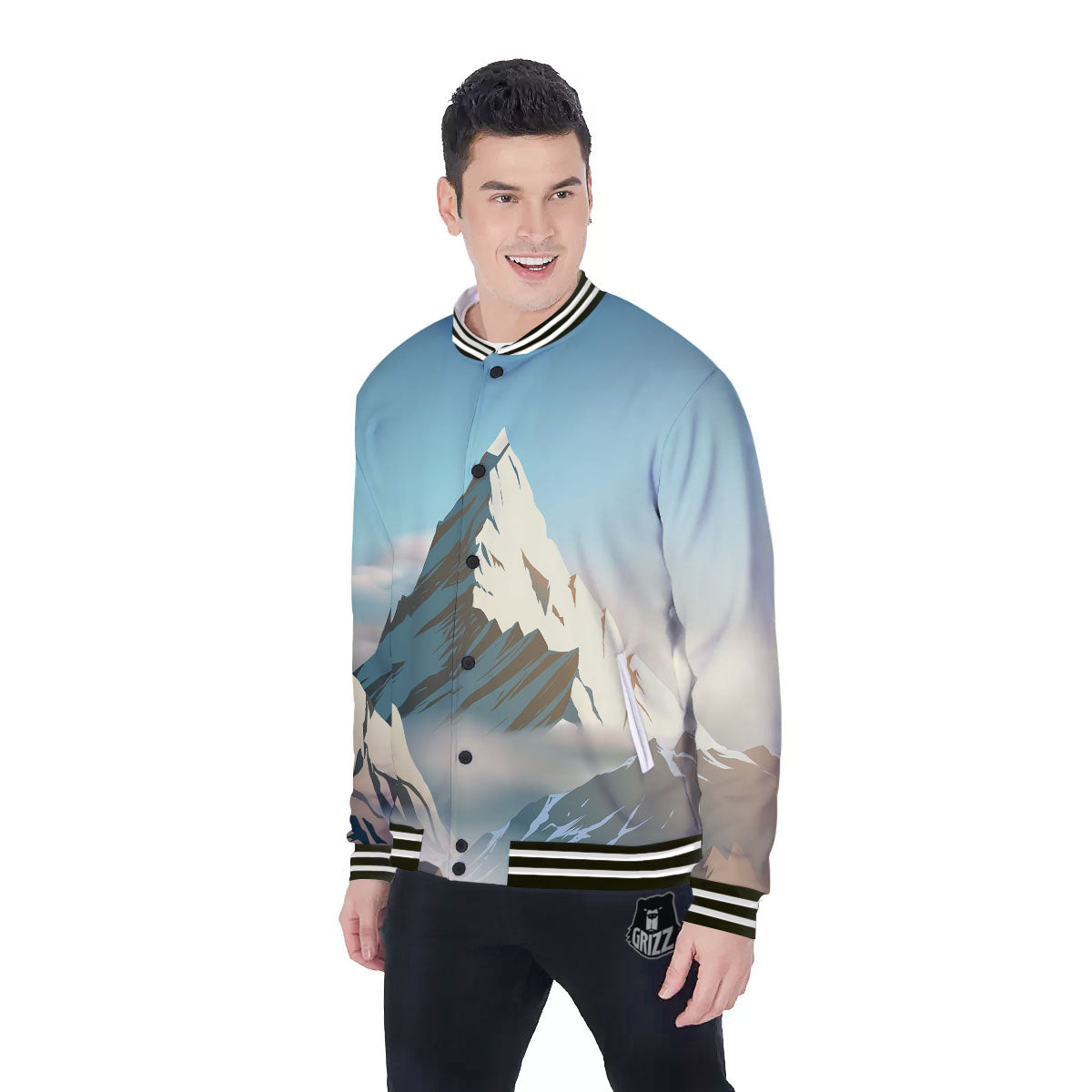 High Mountain Print Baseball Jacket-grizzshop