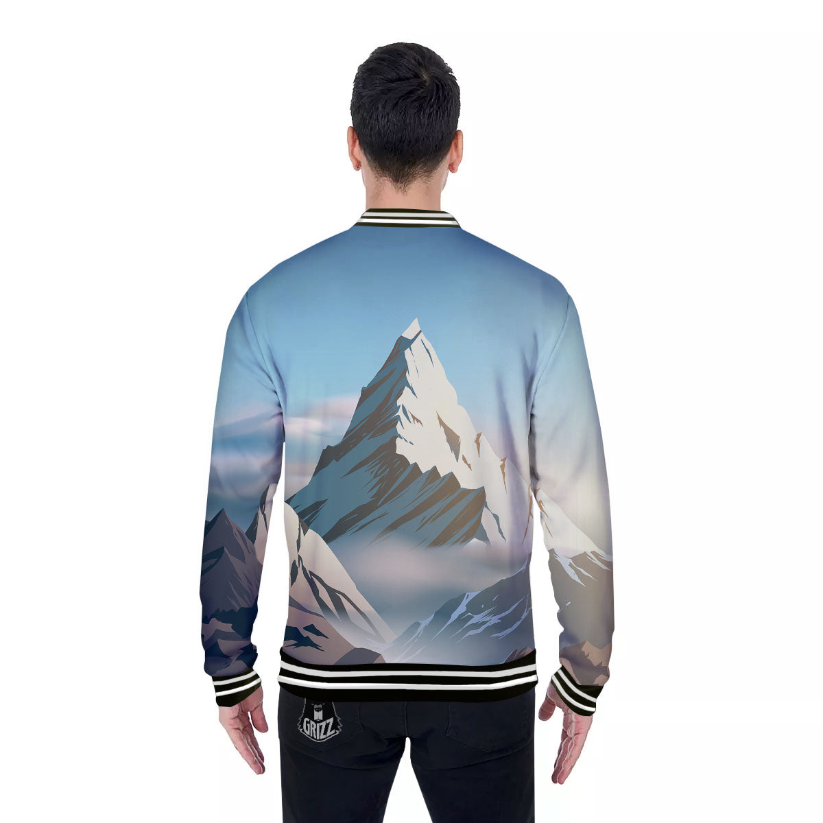 High Mountain Print Baseball Jacket-grizzshop