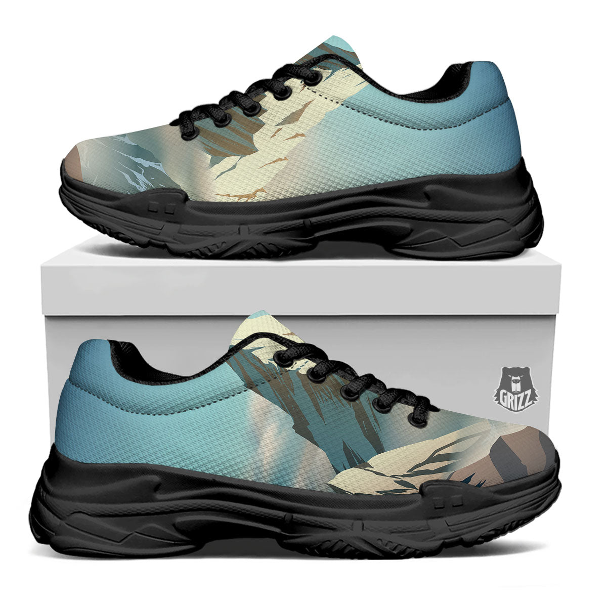 High Mountain Print Black Chunky Shoes-grizzshop