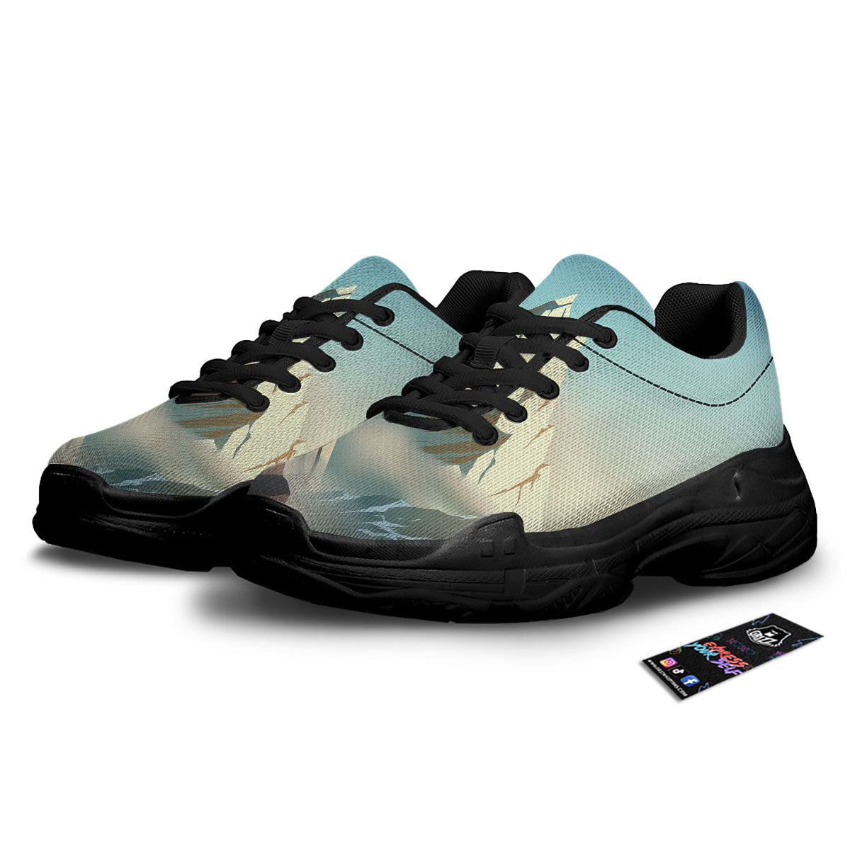 High Mountain Print Black Chunky Shoes-grizzshop