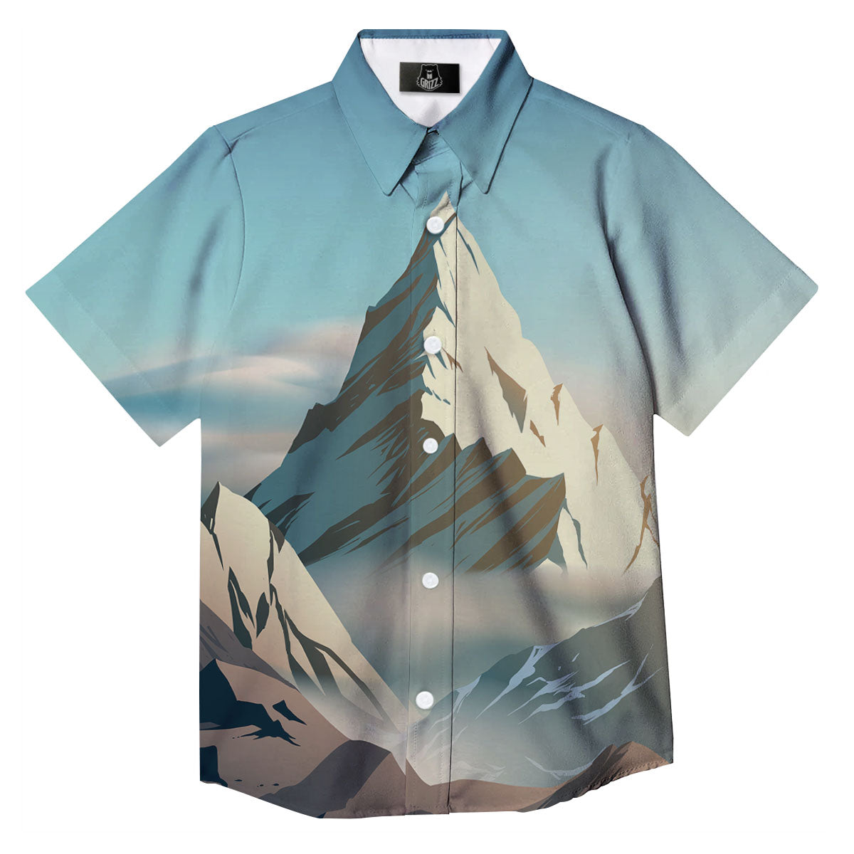 High Mountain Print Button Up Shirt-grizzshop
