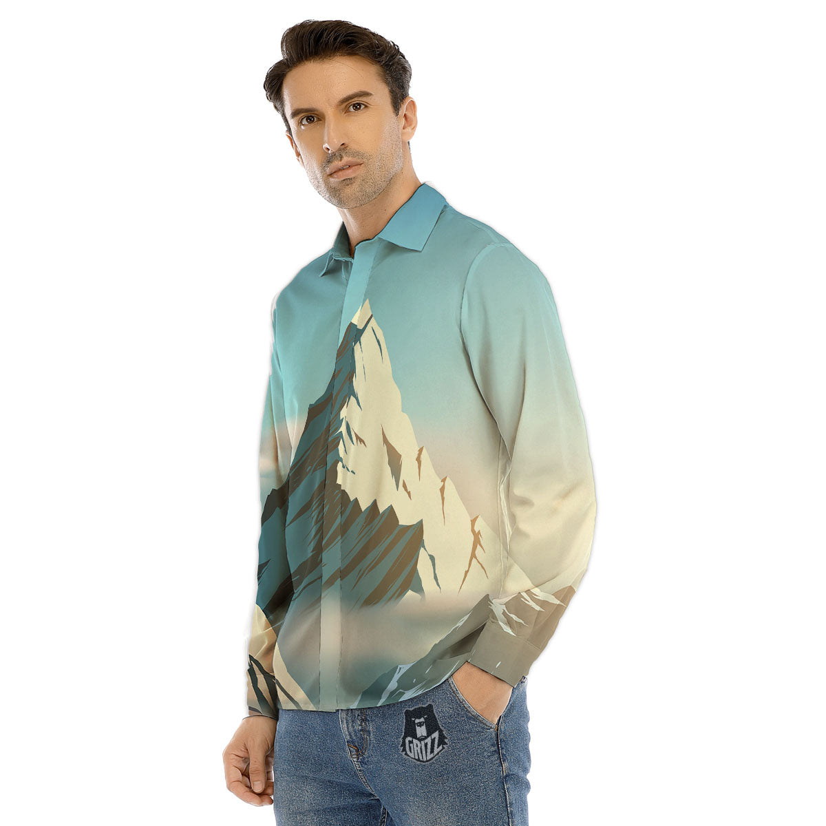 High Mountain Print Men's Dress Shirts-grizzshop