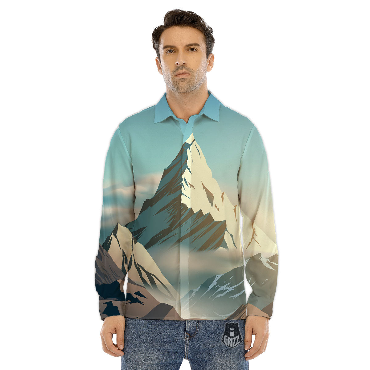 High Mountain Print Men's Dress Shirts-grizzshop