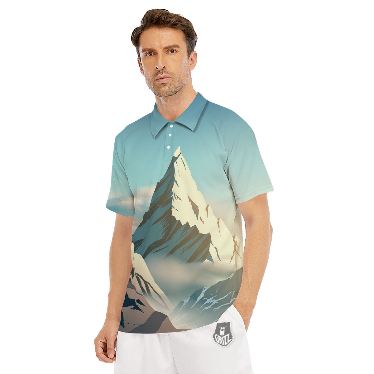 High Mountain Print Men's Golf Shirts-grizzshop