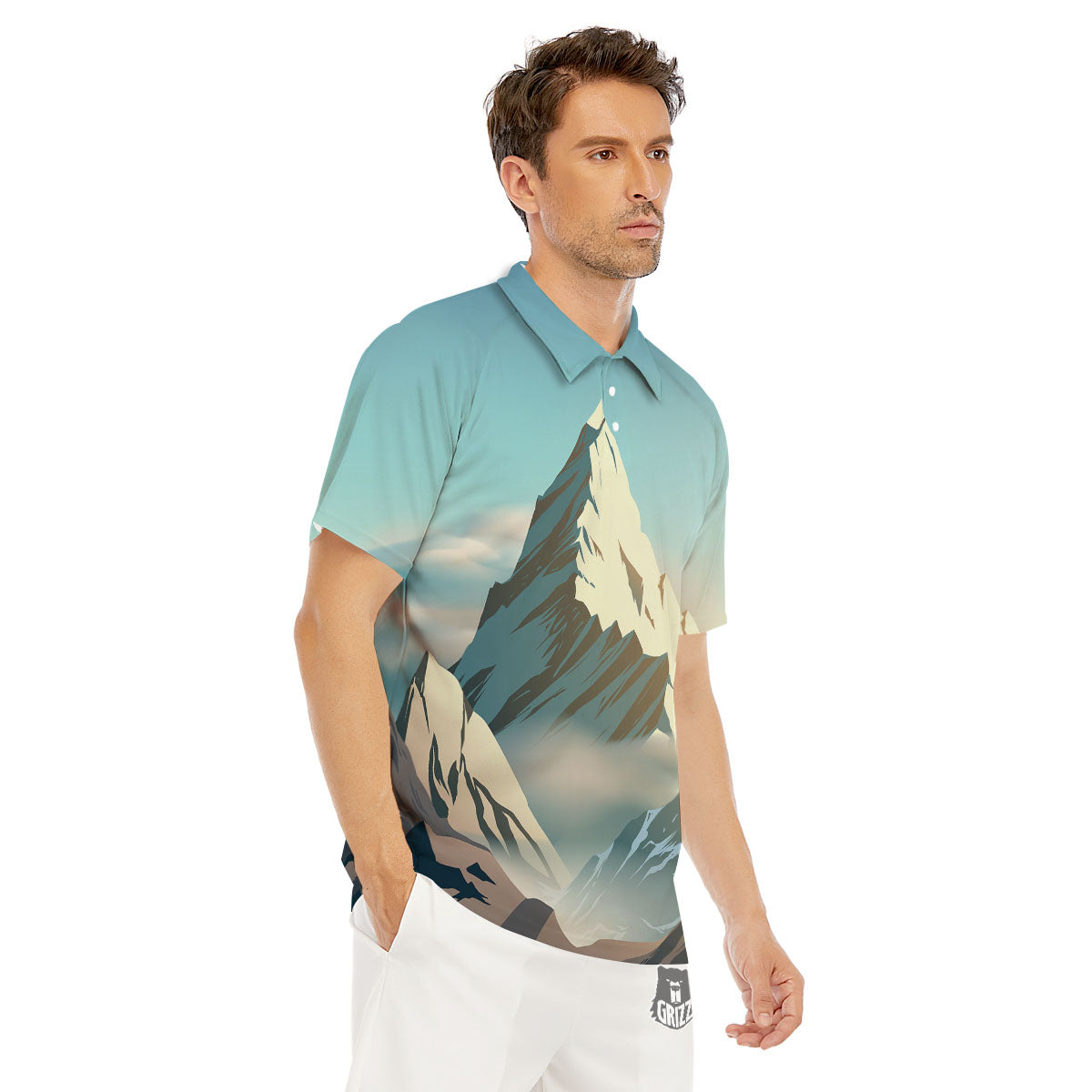 High Mountain Print Men's Golf Shirts-grizzshop