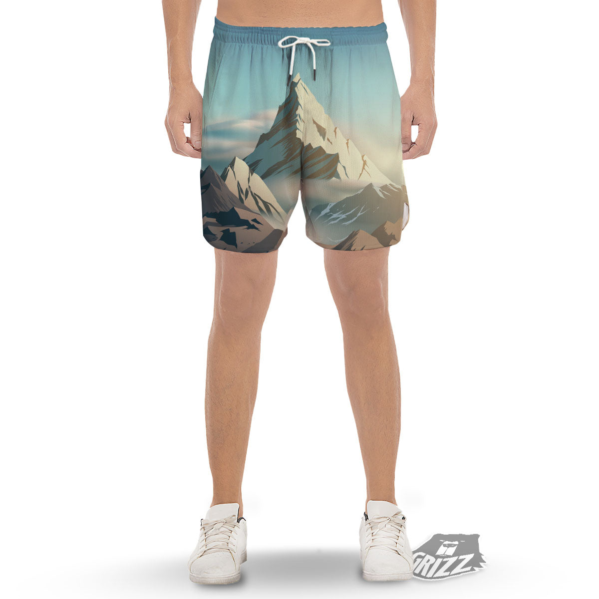High Mountain Print Men's Gym Shorts-grizzshop