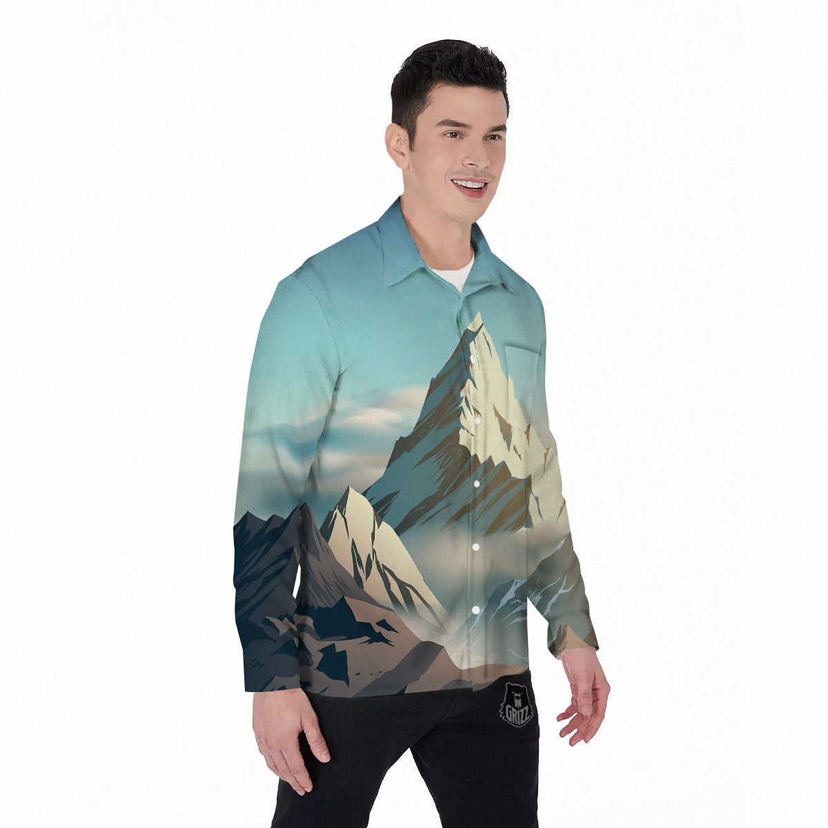 High Mountain Print Men's Long Sleeve Shirts-grizzshop