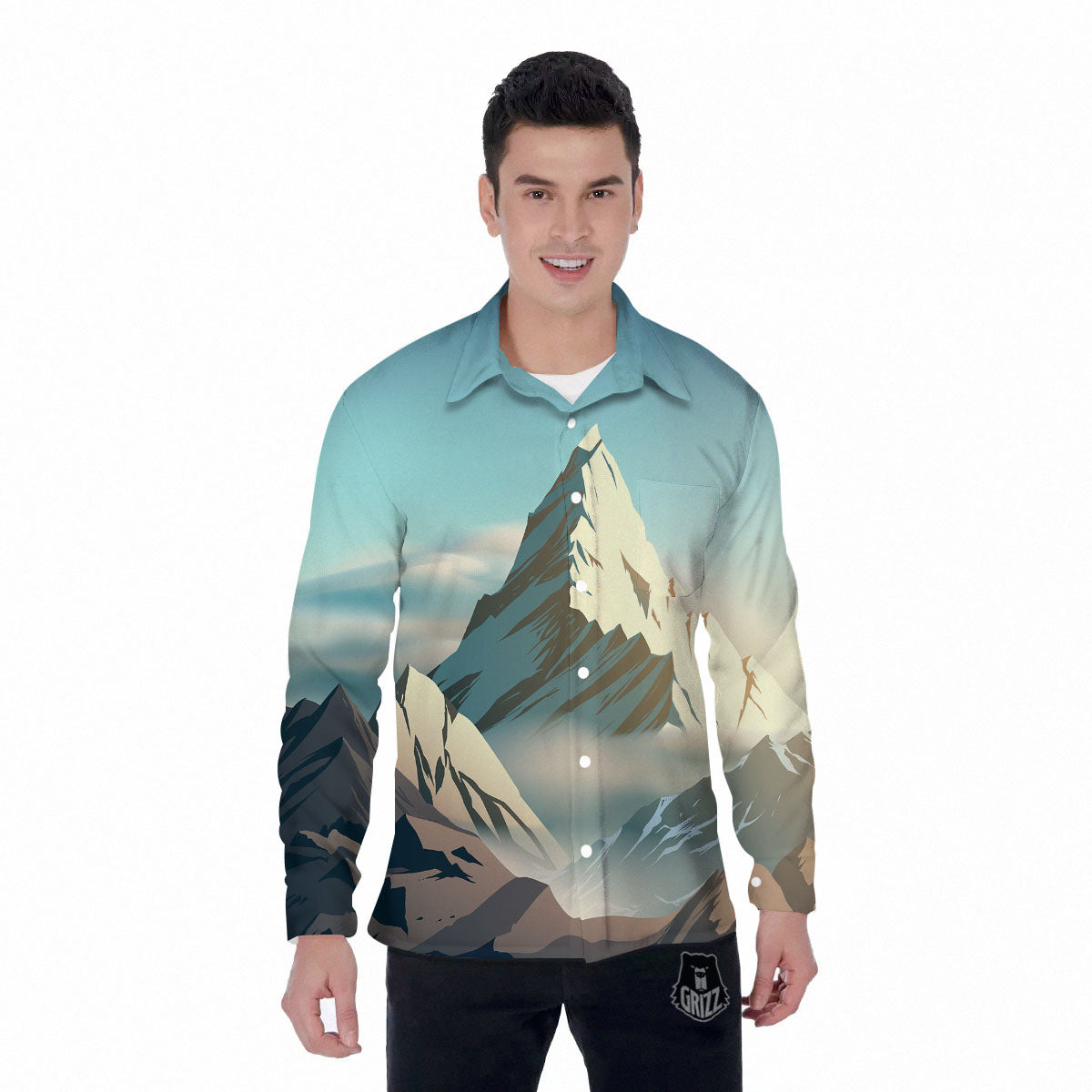High Mountain Print Men's Long Sleeve Shirts-grizzshop