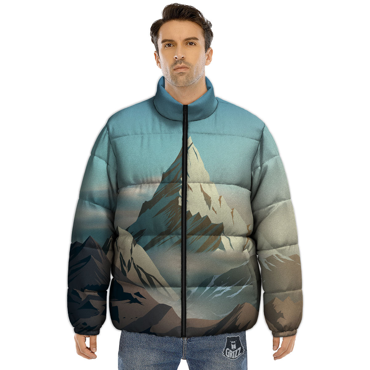 High Mountain Print Puffer Jacket-grizzshop