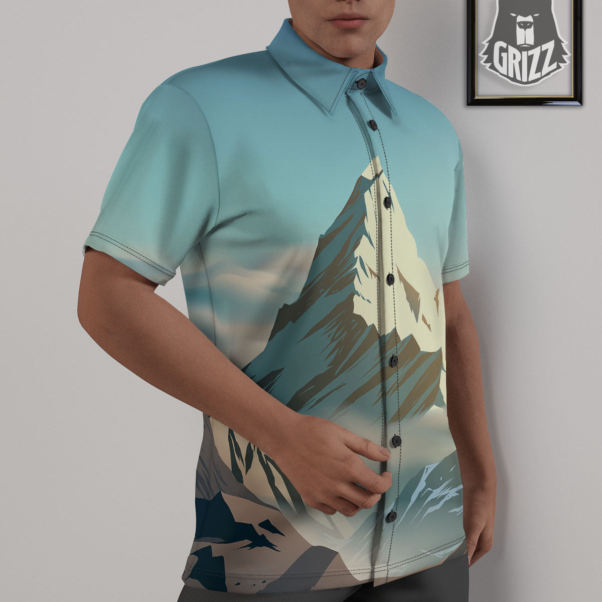 High Mountain Print Untucked Shirts-grizzshop