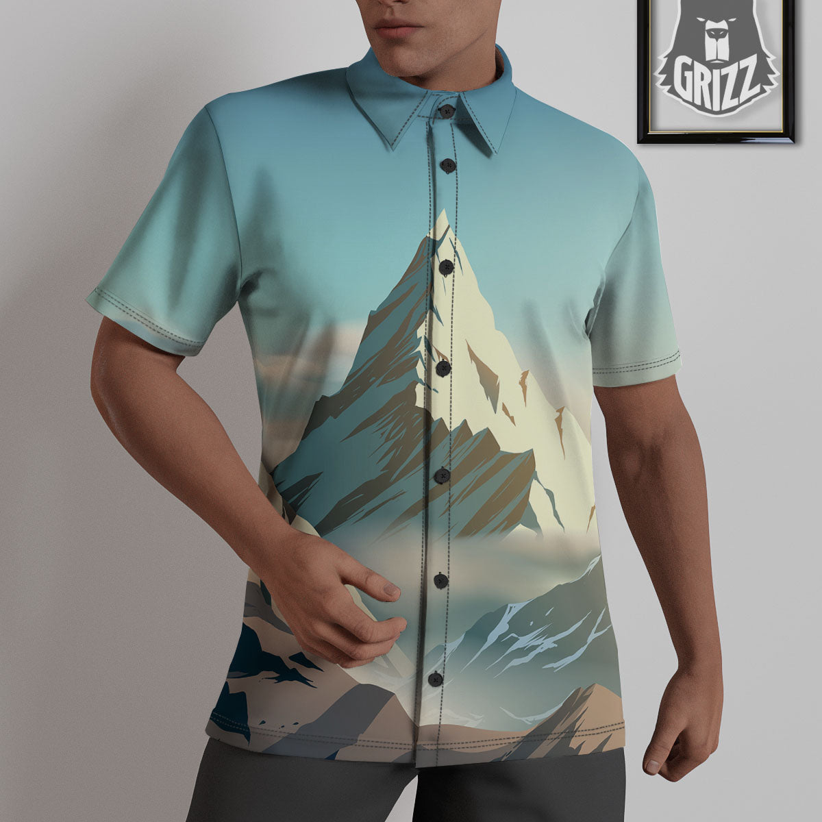 High Mountain Print Untucked Shirts-grizzshop
