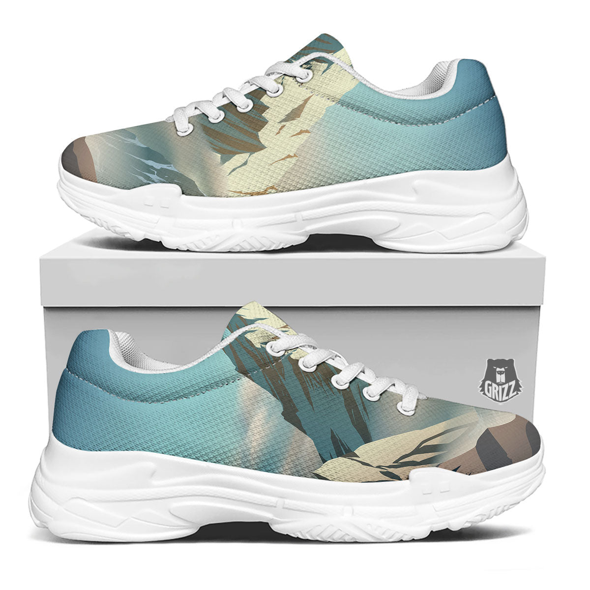 High Mountain Print White Chunky Shoes-grizzshop