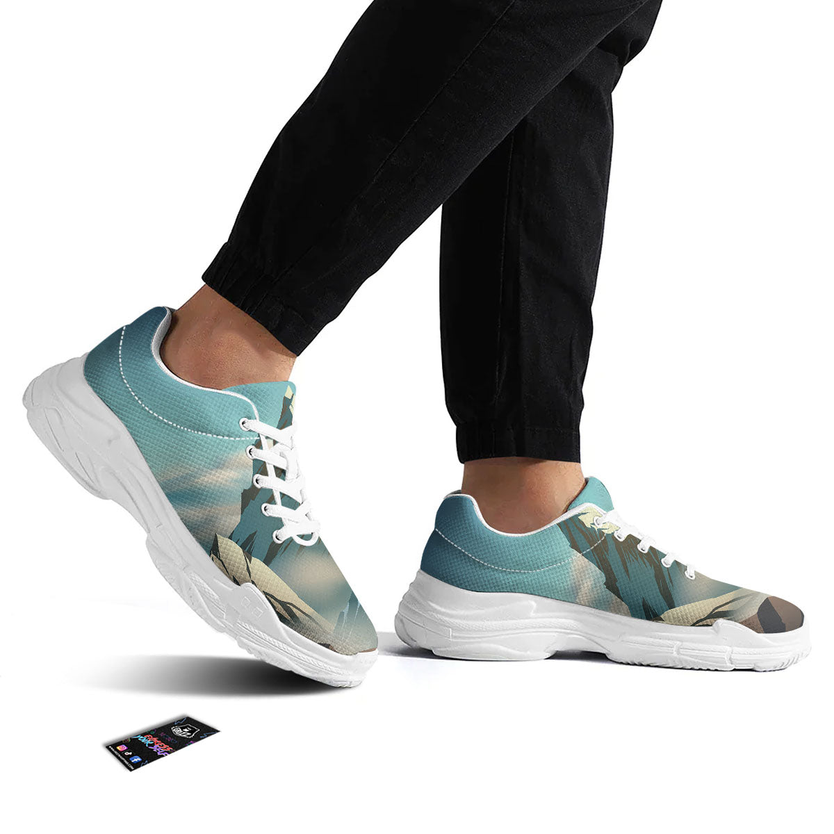 High Mountain Print White Chunky Shoes-grizzshop