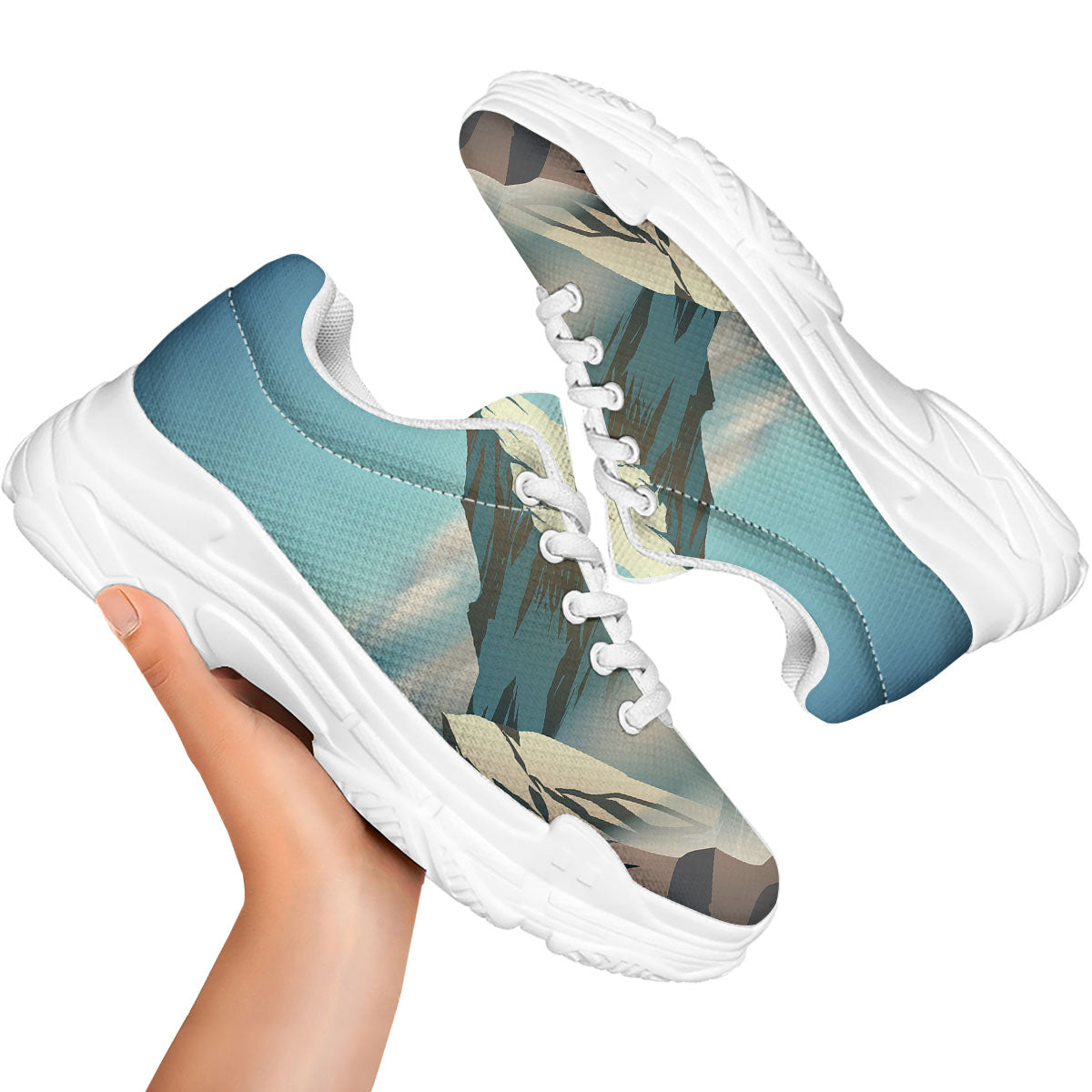 High Mountain Print White Chunky Shoes-grizzshop