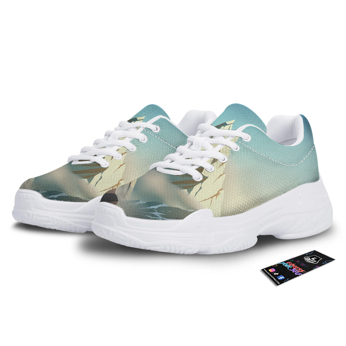 High Mountain Print White Chunky Shoes-grizzshop