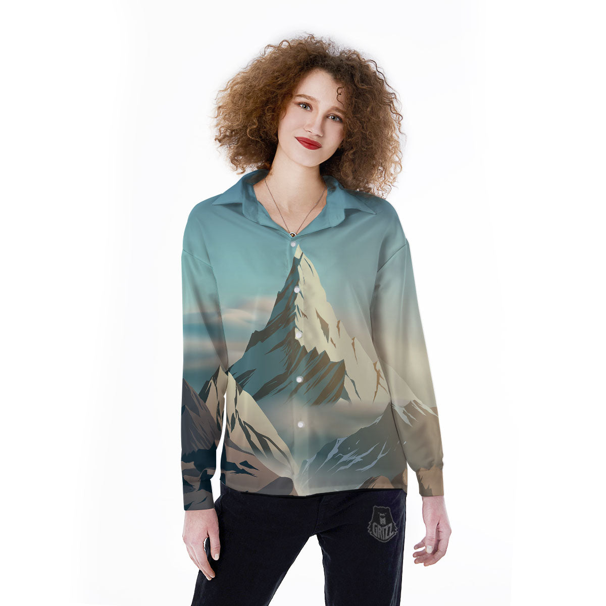 High Mountain Print Women's Long Sleeve Shirts-grizzshop