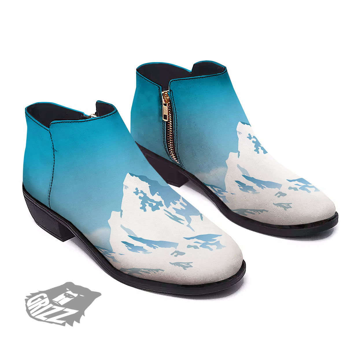 Himalaya Mountain Print Ankle Boots-grizzshop