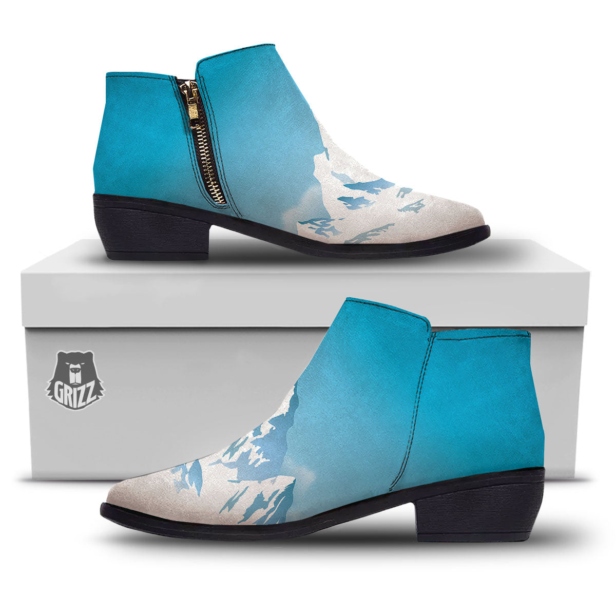 Himalaya Mountain Print Ankle Boots-grizzshop