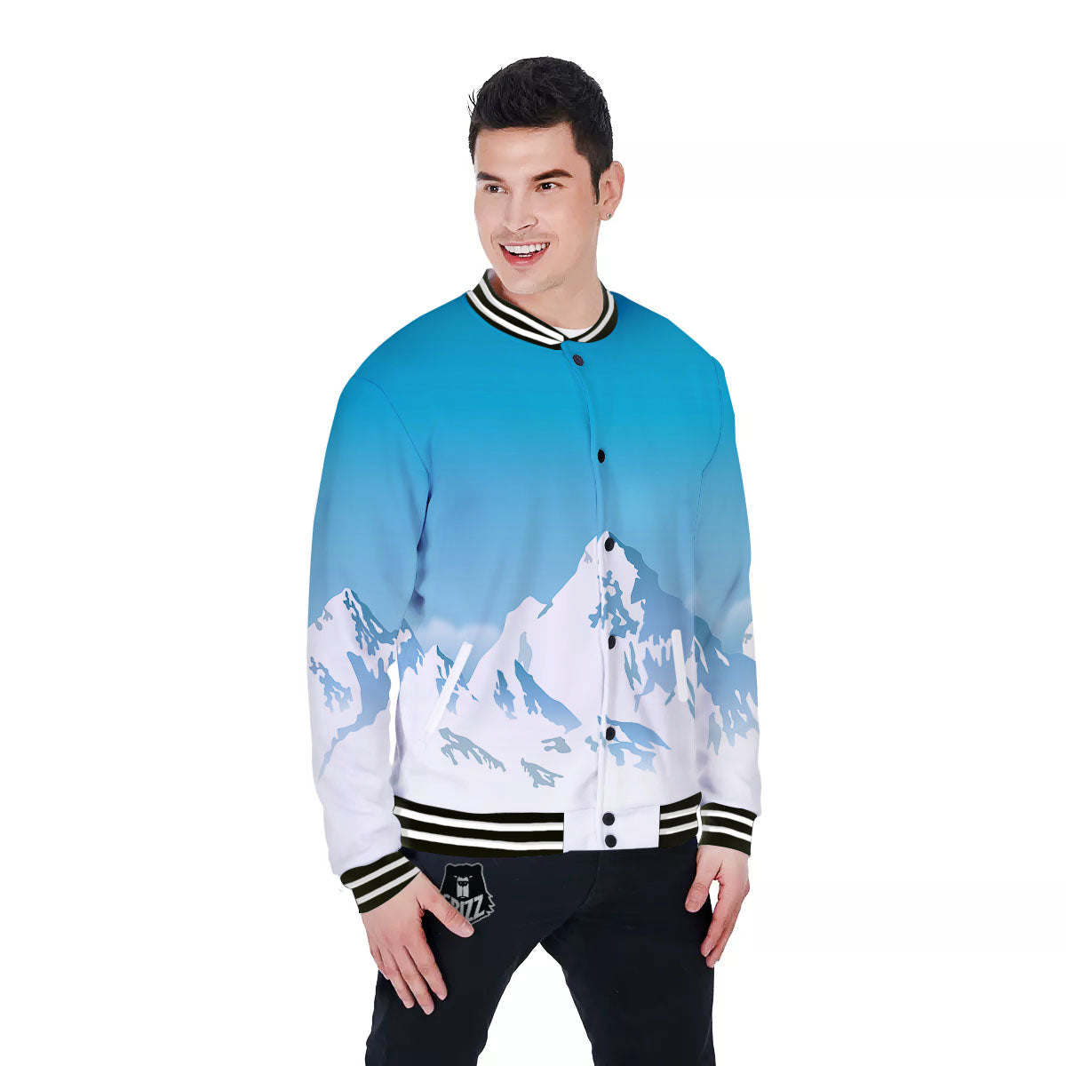 Himalaya Mountain Print Baseball Jacket-grizzshop