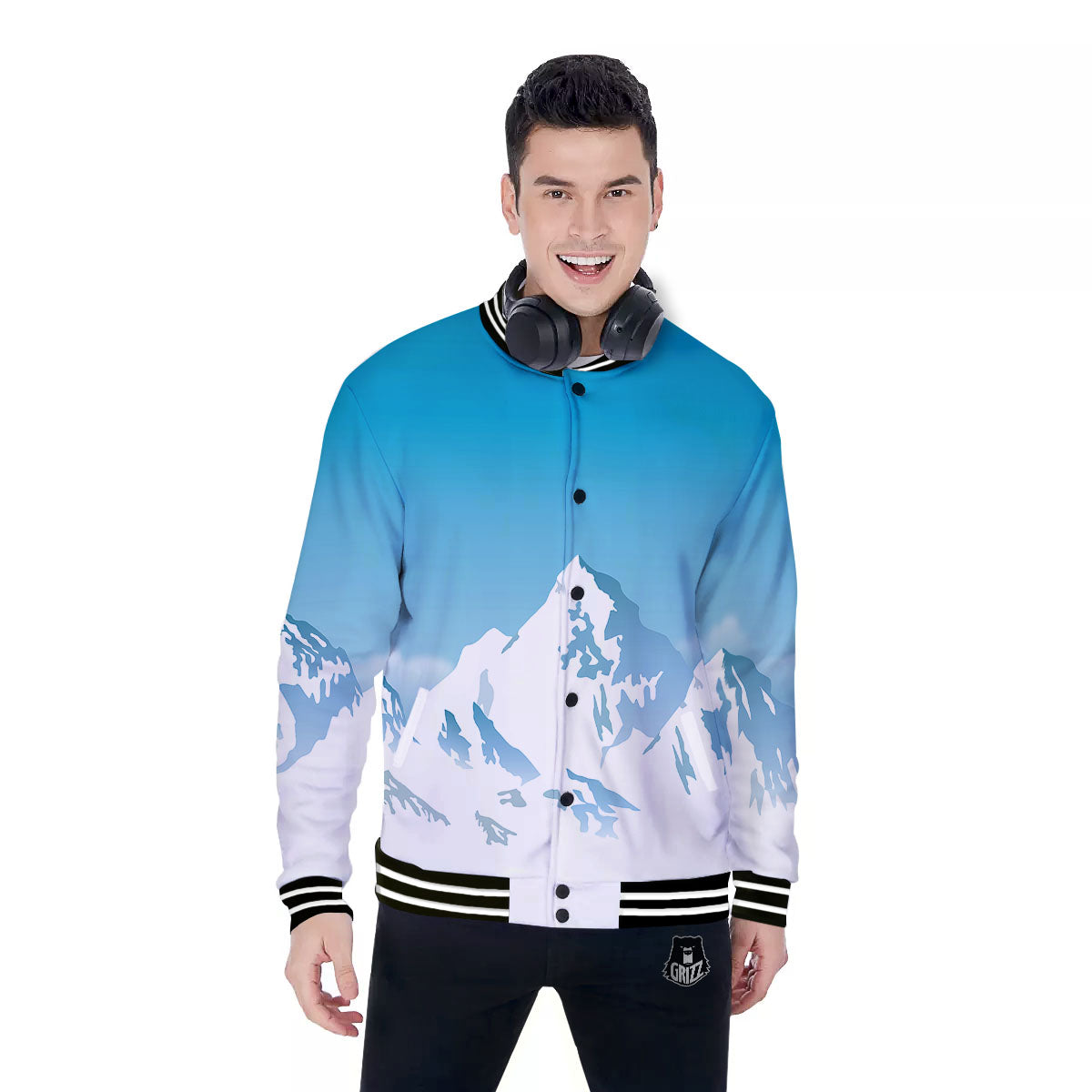 Himalaya Mountain Print Baseball Jacket-grizzshop