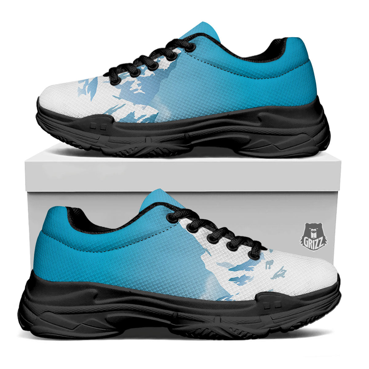 Himalaya Mountain Print Black Chunky Shoes-grizzshop