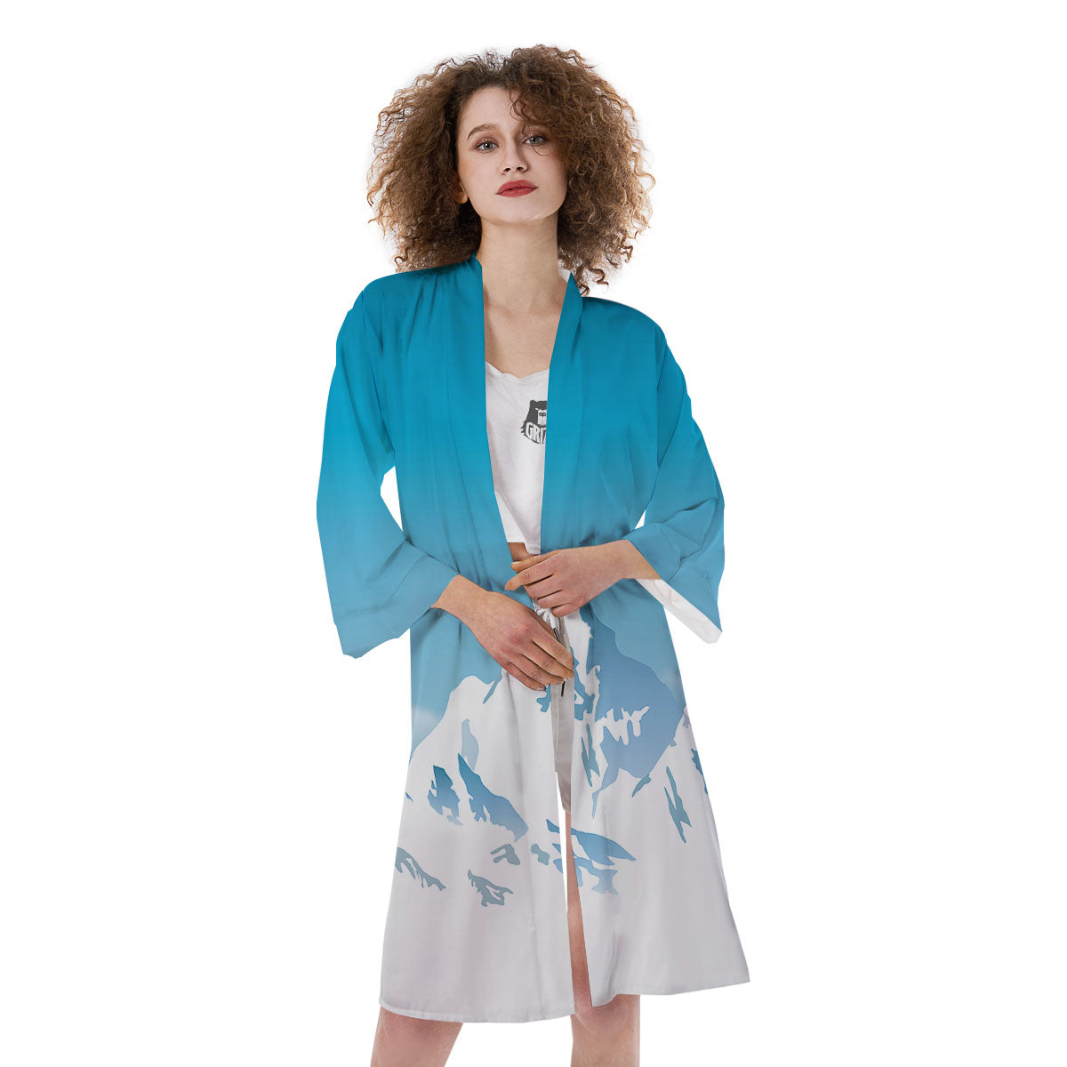 Himalaya Mountain Print Kimono-grizzshop