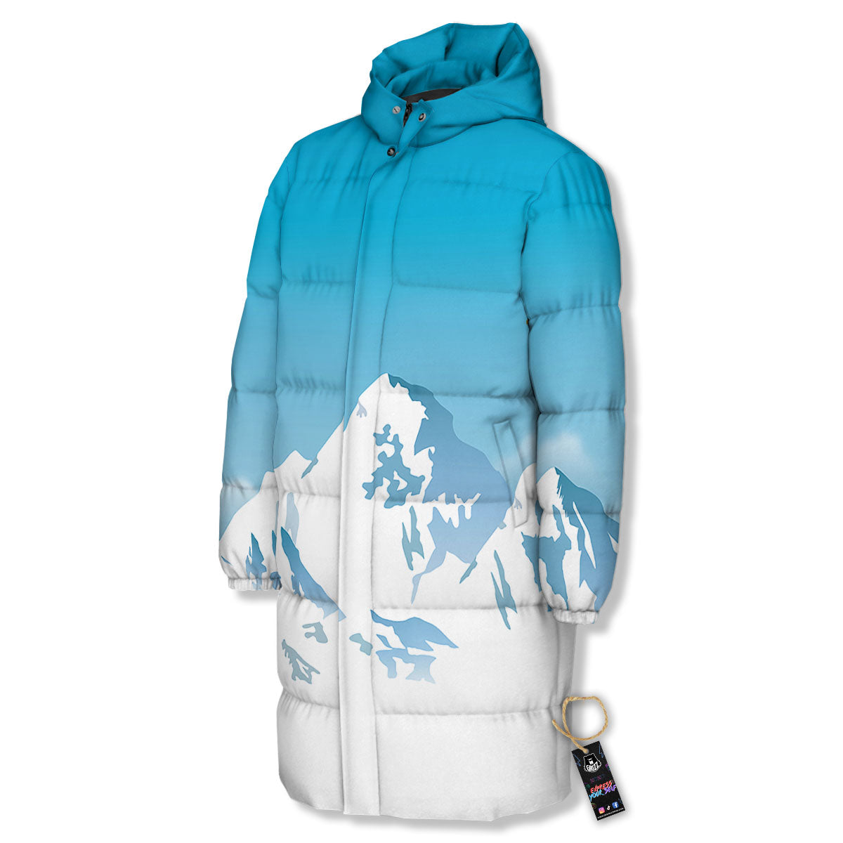 Himalaya Mountain Print Long Down Jacket-grizzshop