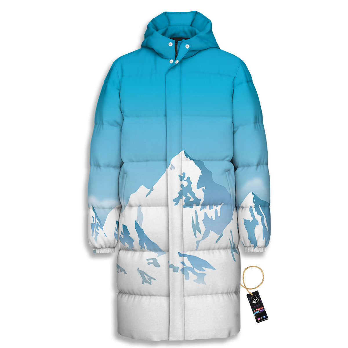 Himalaya Mountain Print Long Down Jacket-grizzshop