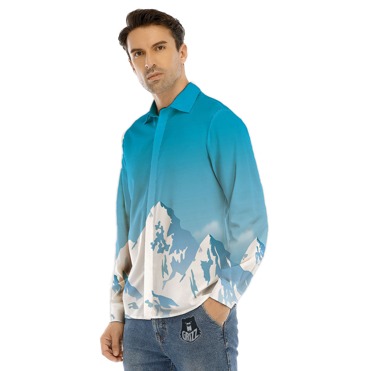 Himalaya Mountain Print Men's Dress Shirts-grizzshop