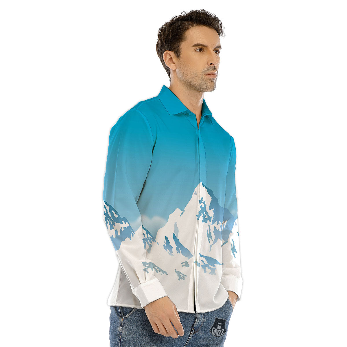 Himalaya Mountain Print Men's Dress Shirts-grizzshop