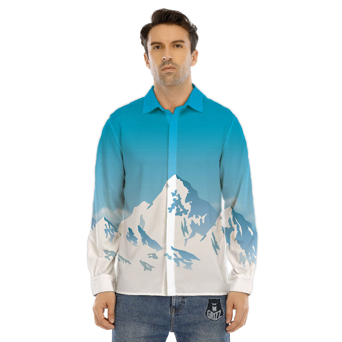 Himalaya Mountain Print Men's Dress Shirts-grizzshop