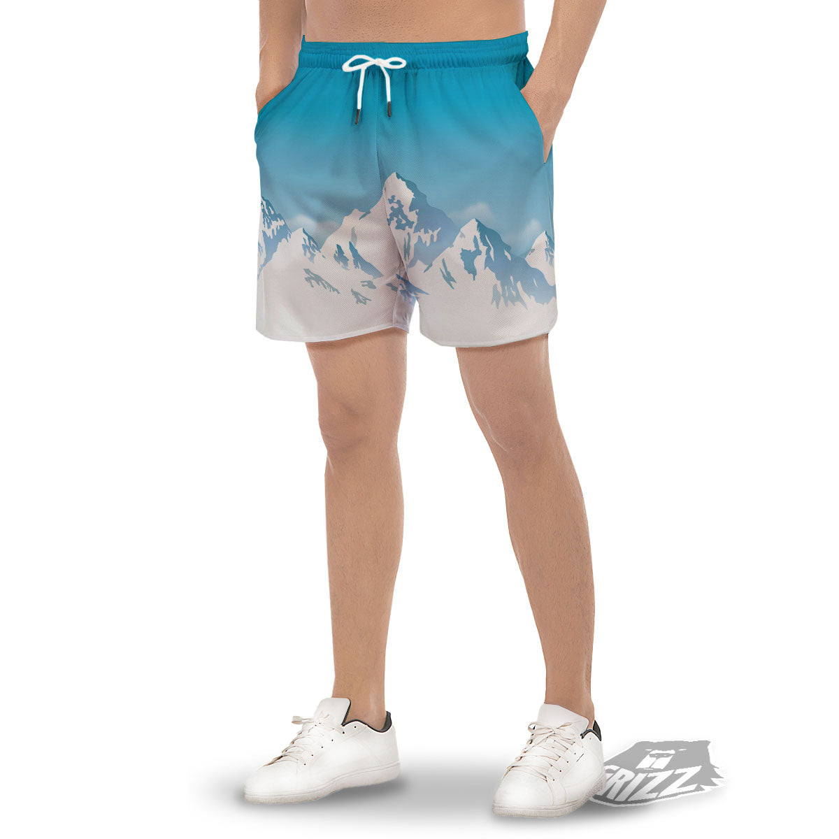 Himalaya Mountain Print Men's Gym Shorts-grizzshop