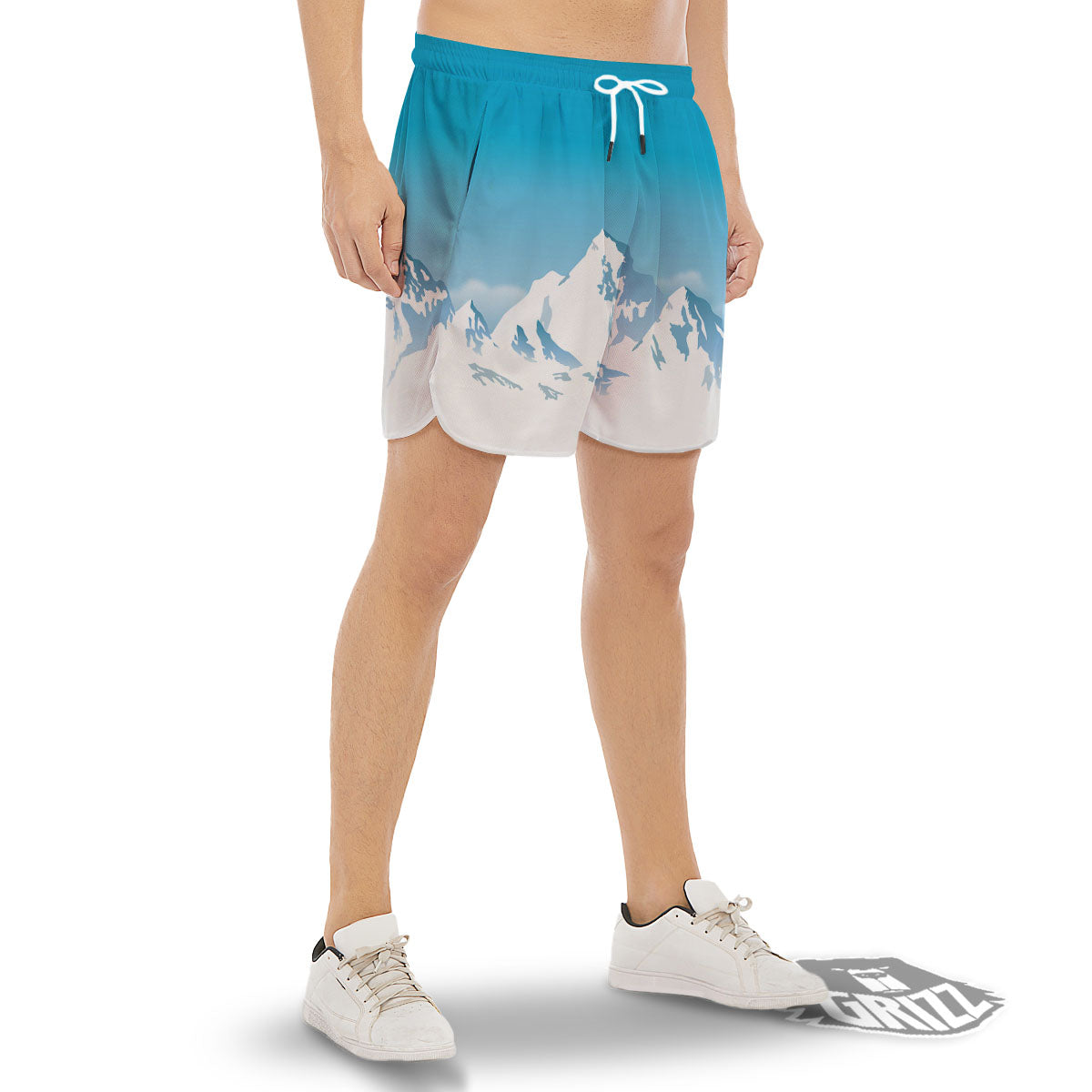 Himalaya Mountain Print Men's Gym Shorts-grizzshop